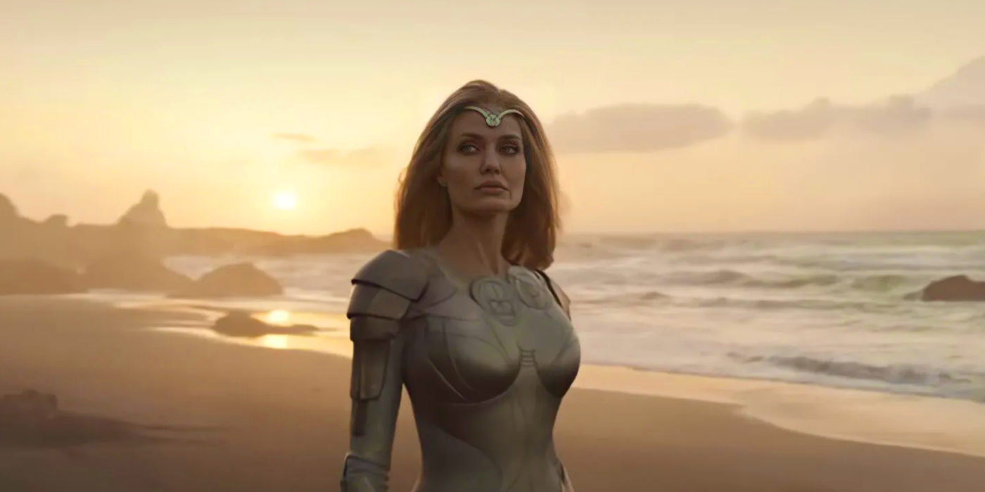 Thena on the beach in Eternals