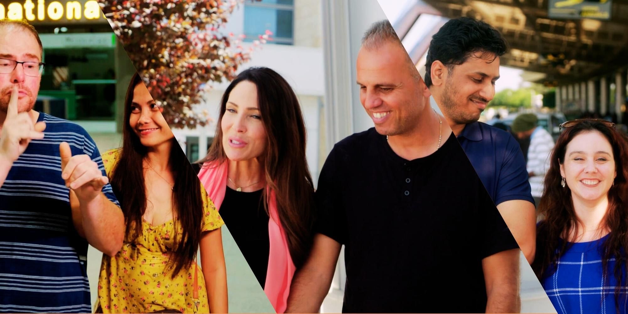 Split images of 90 Day Fiance&rsquo;s Kimberly &amp; TJ, Meisha &amp; Nicola, and Sheila &amp; David