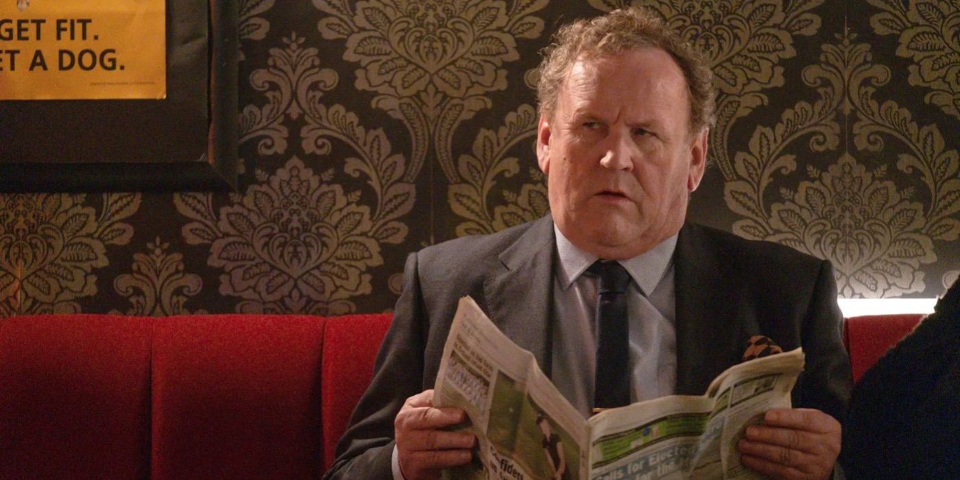 Mr. Barr angrily reads the paper in Three Day Millionaire