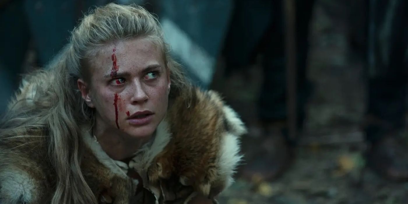 Thusnelda with a scar running down her eye and face in Barbarians.