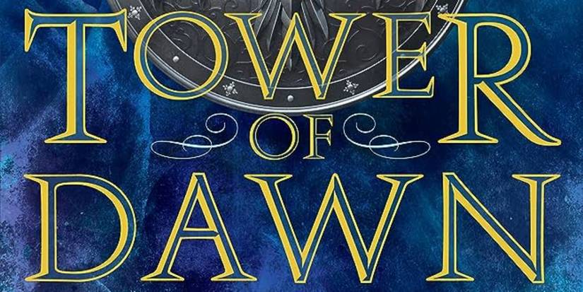 The cover book art for Sarah J. Maas' Tower of Dawn with the title in yellow lettering