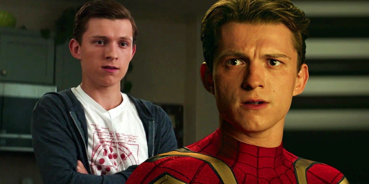 Custom image of Tom Holland as Peter Parker in Captain America: Civil War and unmasked in Spider-Man: No Way Home.