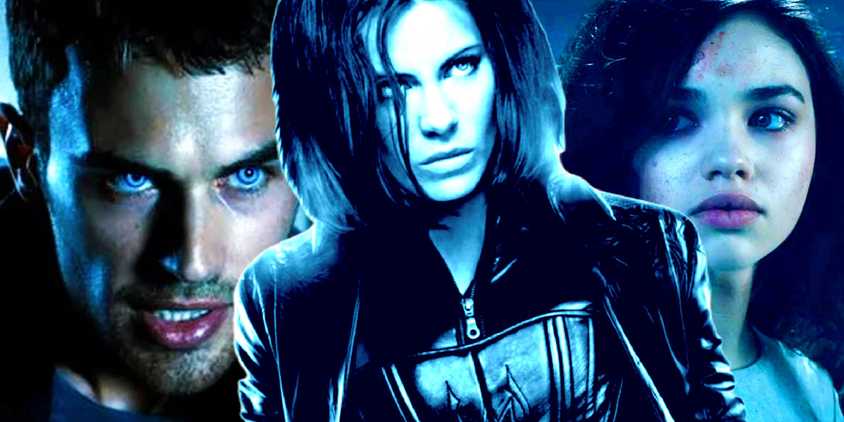 Blended image of Underworld actors include Kate Beckinsale as Selene and Theo James