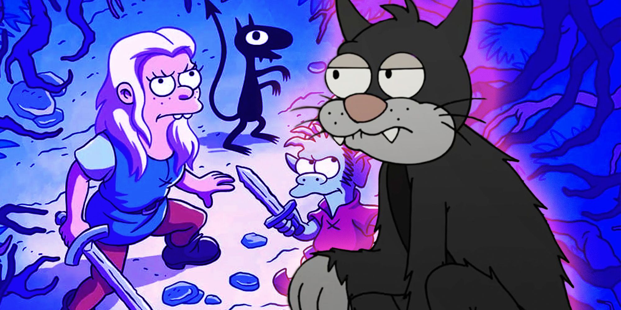Collage of Bean with Scruffles the Cat in Disenchantment