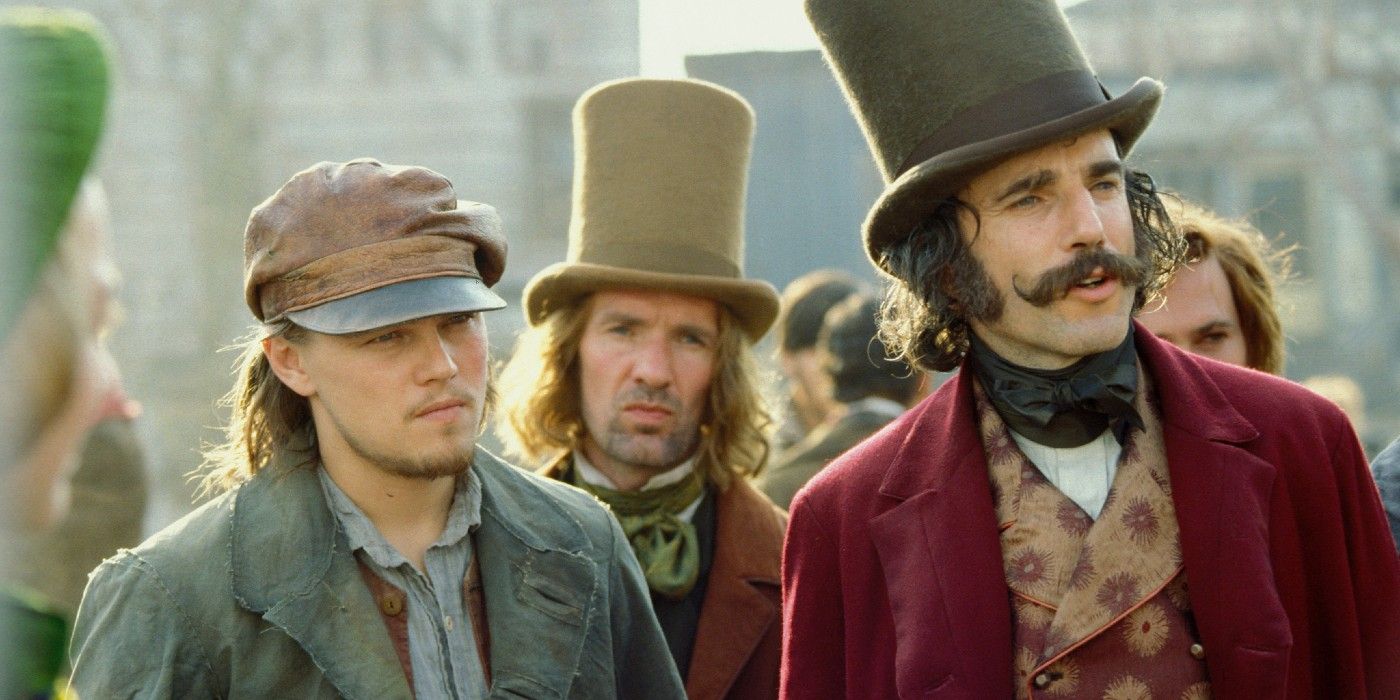 Leonardo DiCaprio and Daniel Day-Lewis standing next to each other in Gangs of New York