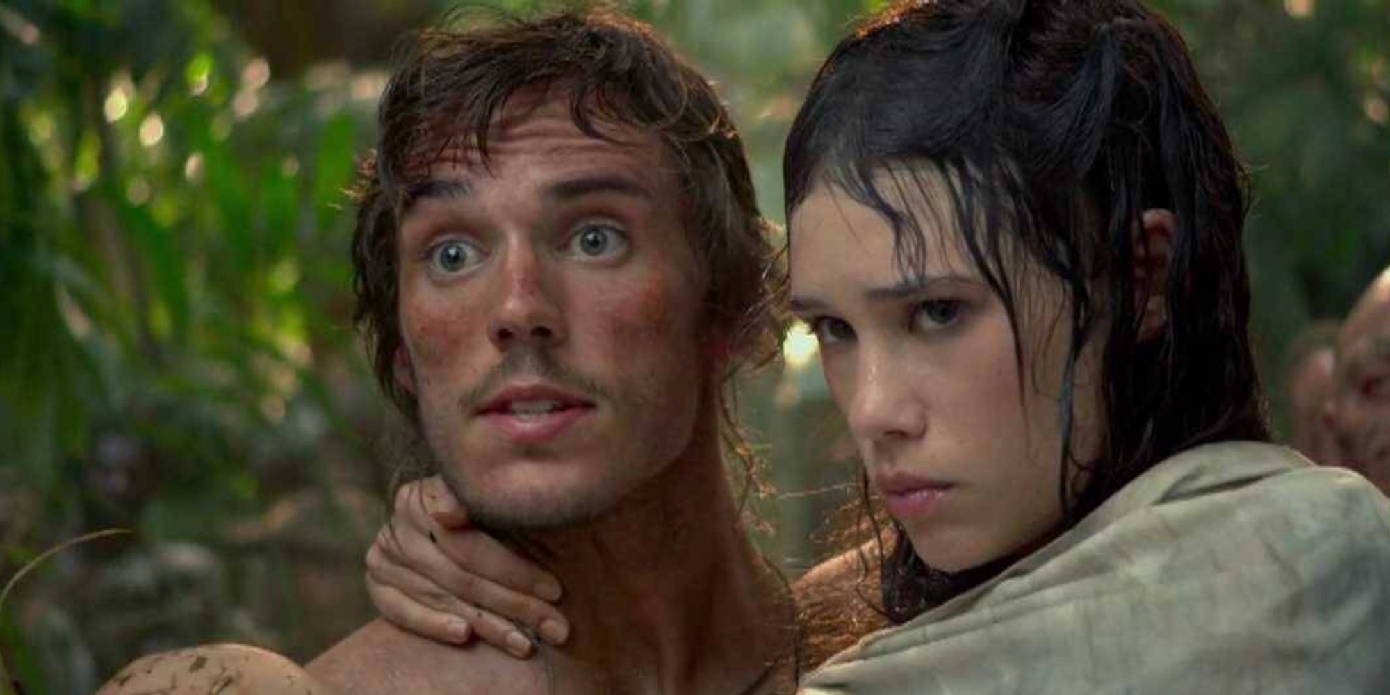 Sam Clafin carries a girl in Pirates of the Carribean.