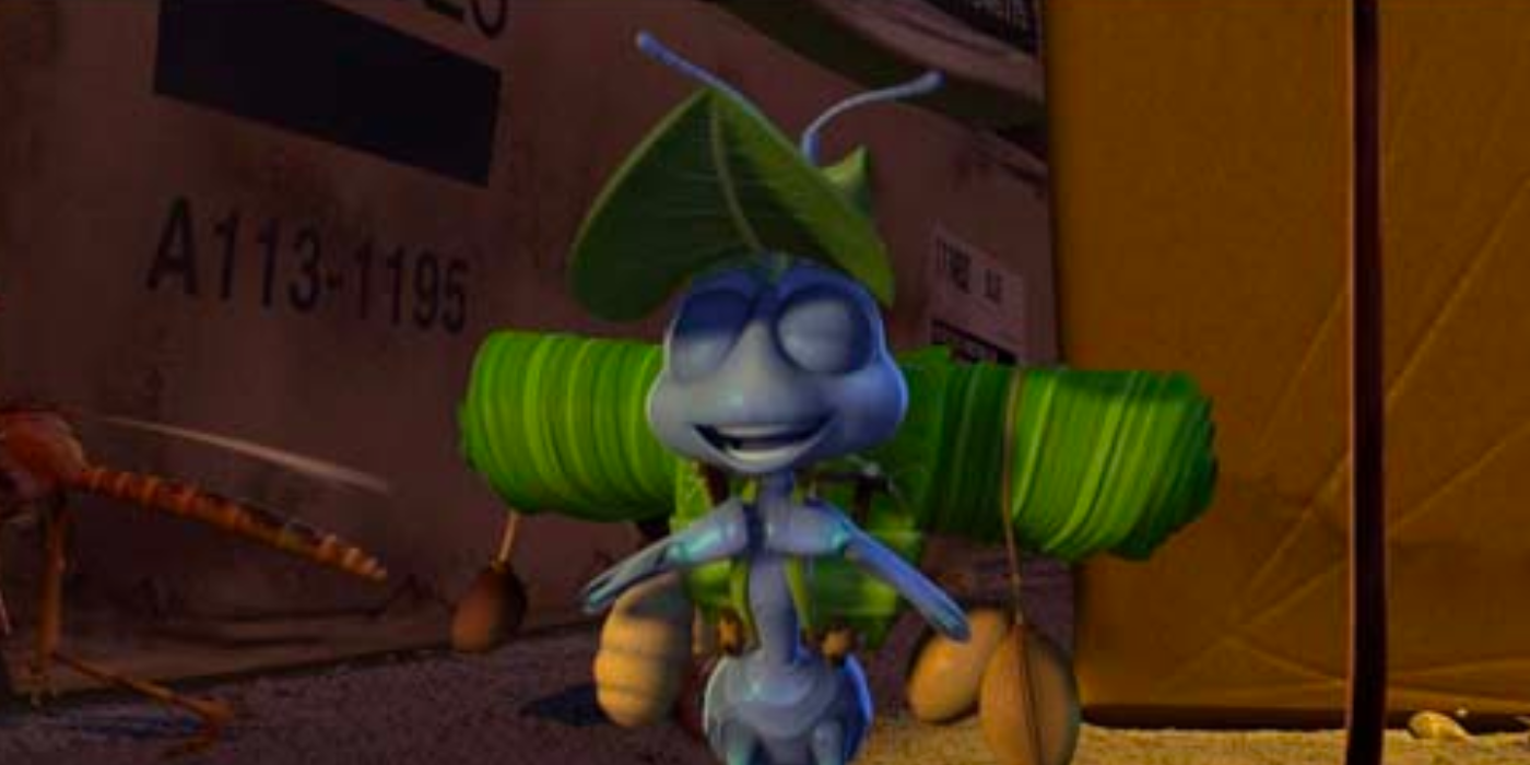 Flix is wearing a backpack in a Bug's Life. 