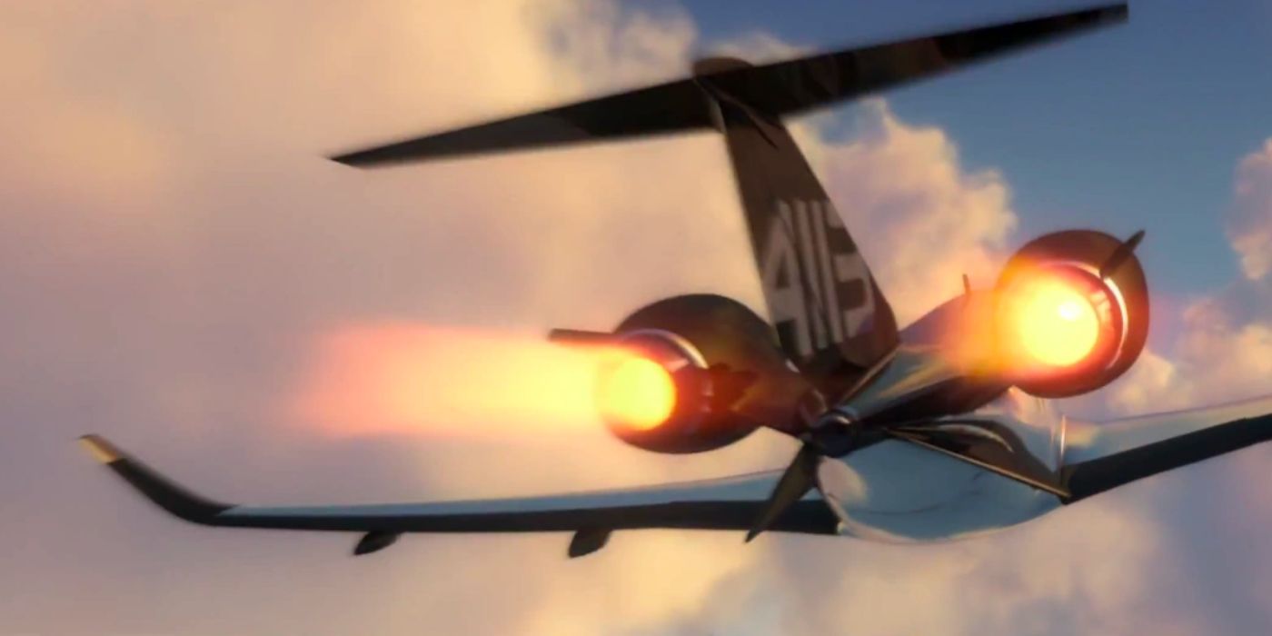 A plane is flying through the clouds in Cars 2.