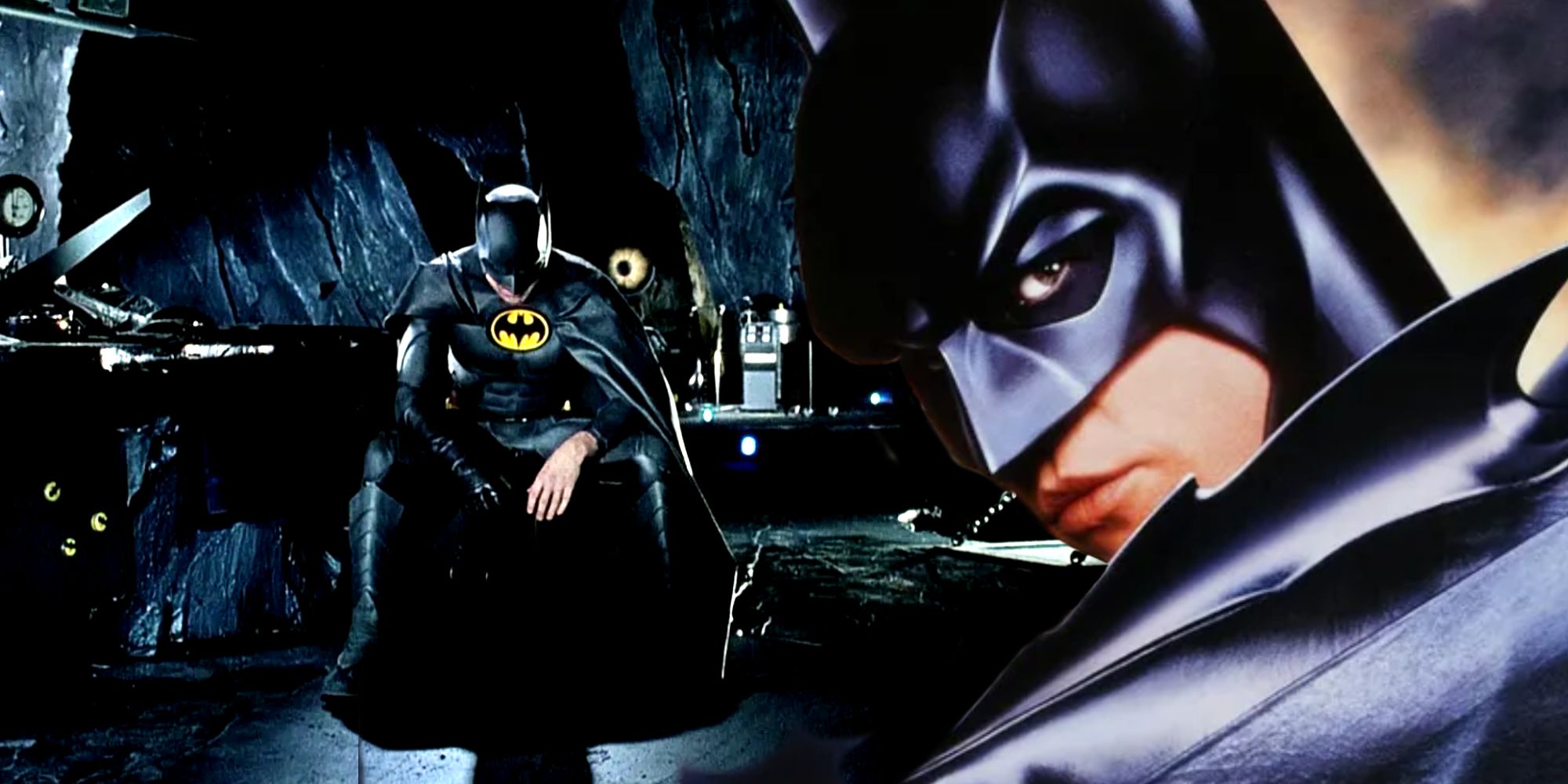 Val Kilmer and Michael Keaton Batman and Batcave