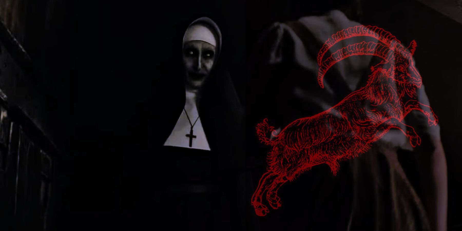 Valak in The Nun 2 with Black Phillip art from The Witch