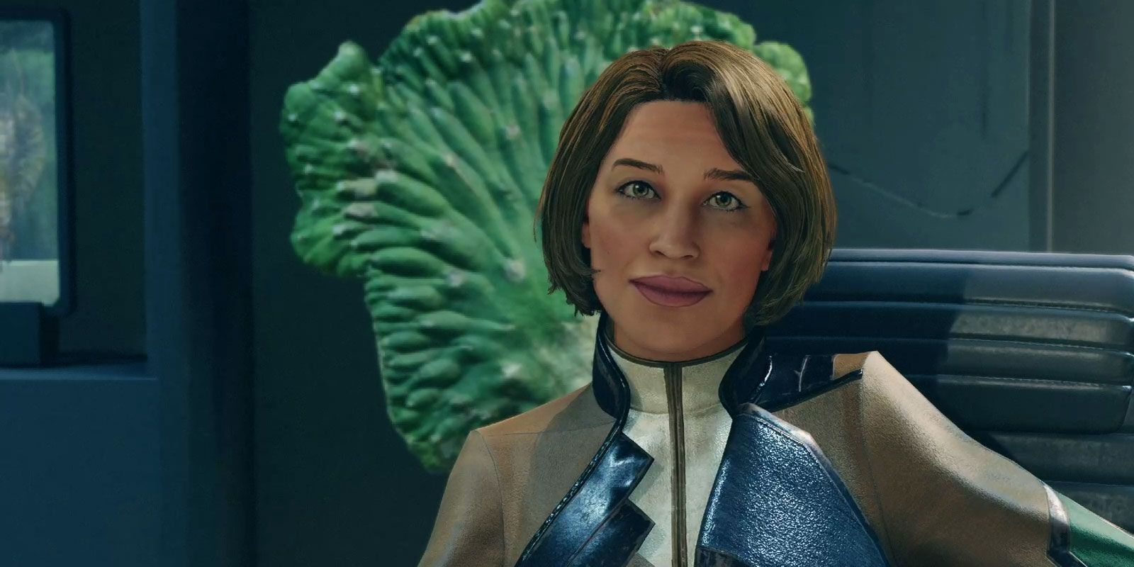 Radciff speaking and smiling at the player in Starfield.