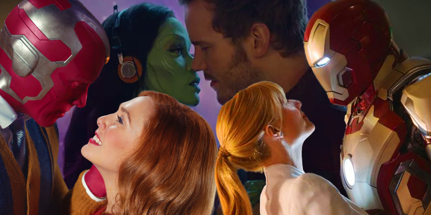 Vision, the Scarlet Witch, Gamora, Star-Lord, Pepper Potts, and Iron Man as couples in the MCU