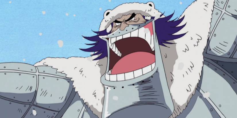 Wapol laughing as it snows in the One Piece anime.