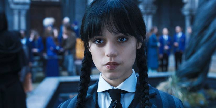 Jenna Ortega as Wednesday Addams is at Nevermore Academy in Wednesday.