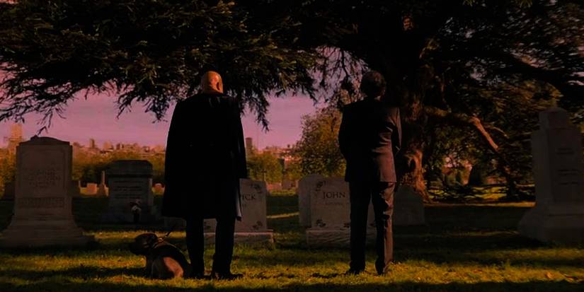 Winston and the Bowery King at John Wick's grave in Chapter 4