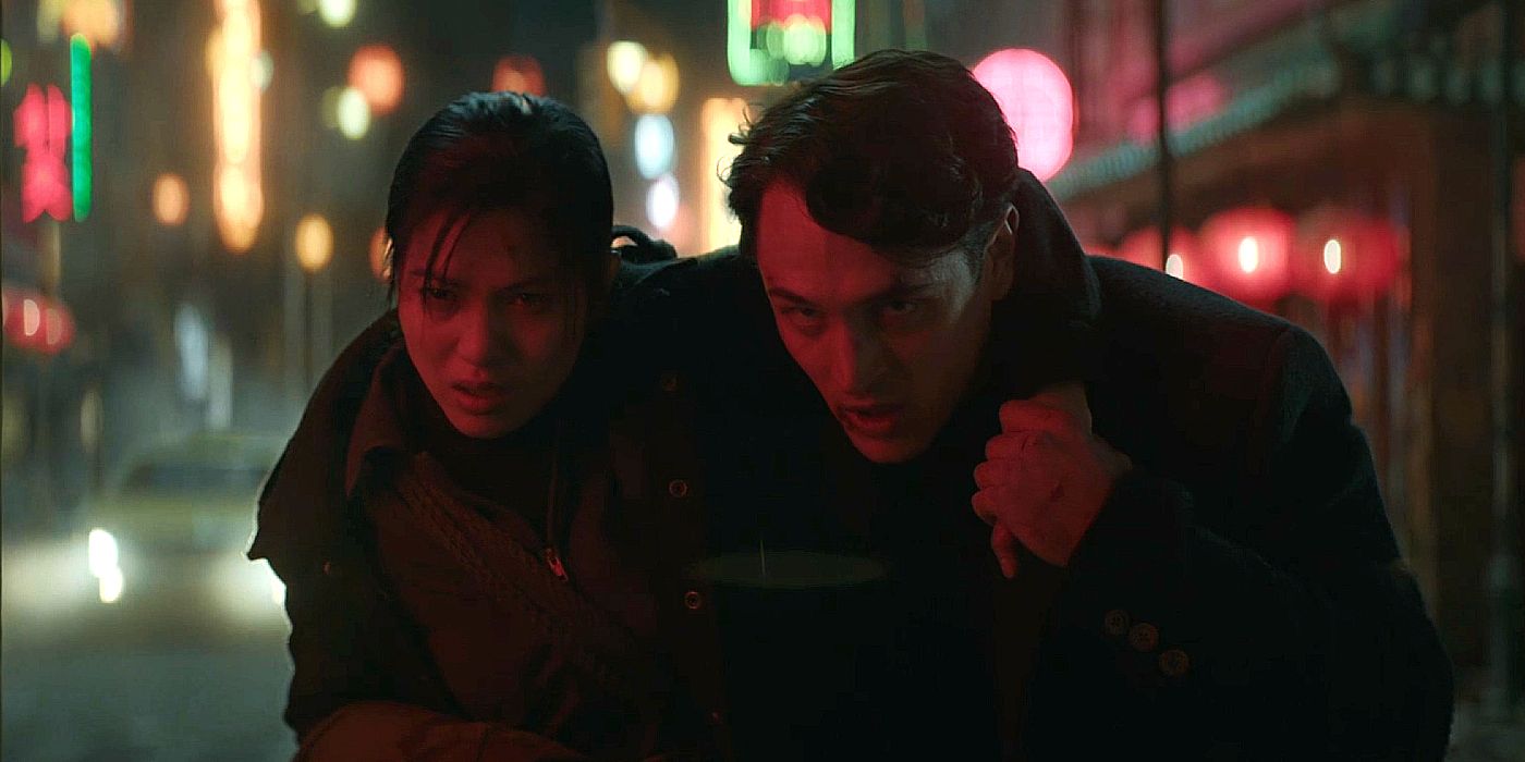 Winston and Yen running through a rainy New York in The Continental episode 1's ending