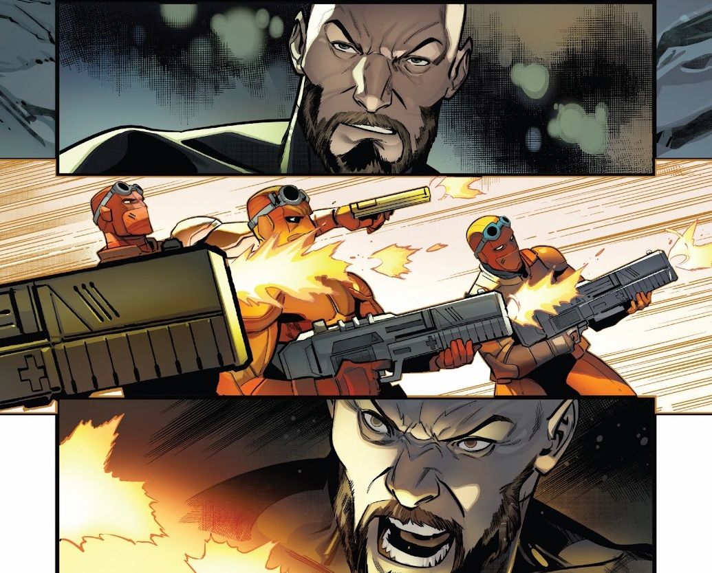 Shaw’s Orchis kill team opens fire on Charles Xavier.