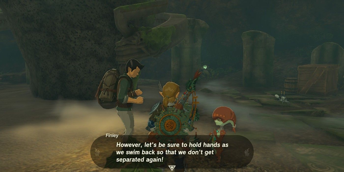 Finley asking to hold Sasan&rsquo;s hand during the conclusion of the &lsquo;True Treasure&rsquo; side quest in The Legend of Zelda: Tears of the Kingdom.