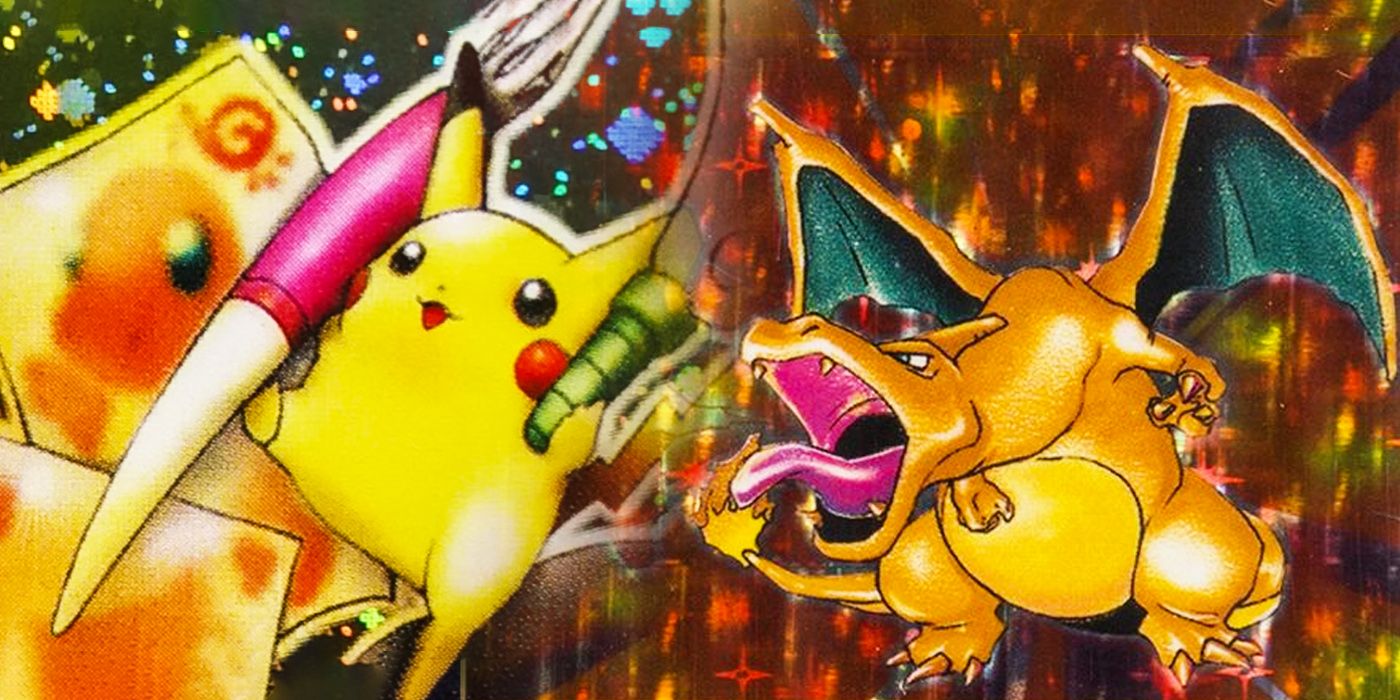 An edit featuring Pikachu Illustrator to the left and Charizard's base set artwork on the right.