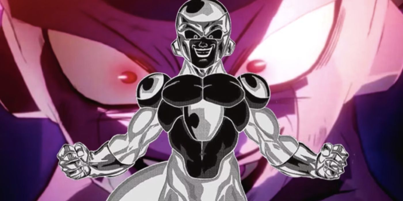 Black Frieza standing proudly with a similar image of Frieza in the back ground.