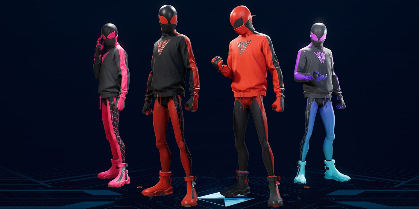 Miles' 10th Anniversary suit and its variants in Marvel's Spider-Man 2