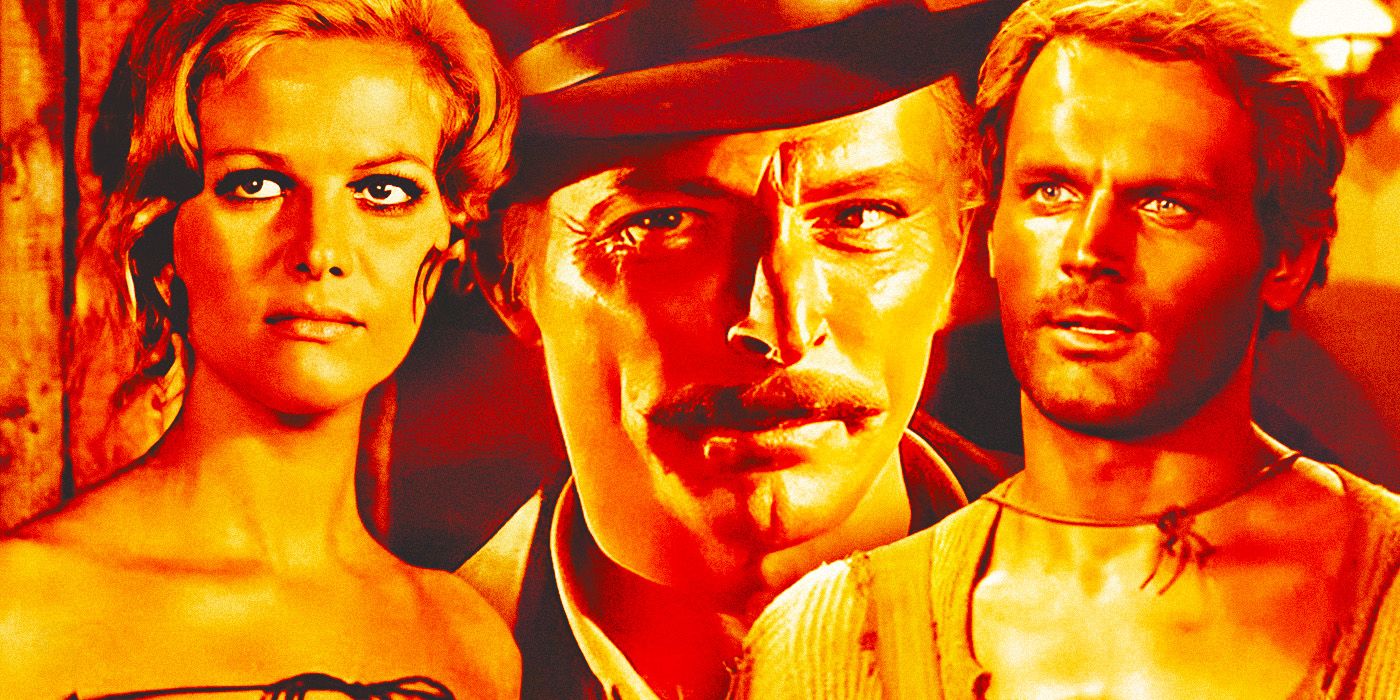 Collage of great spaghetti Westerns including images of Lee Van Cleef and Franco Nero
