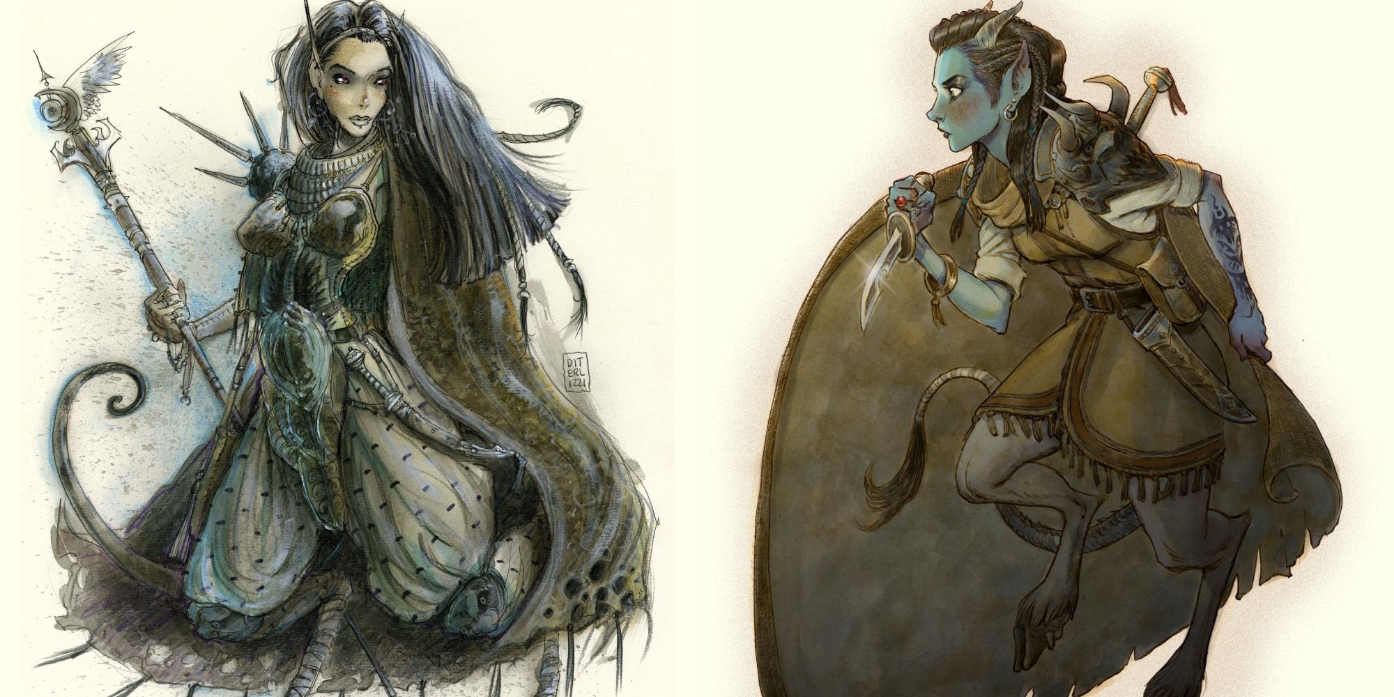 1994 and 2023 versions of teiflings for DnD Planescape