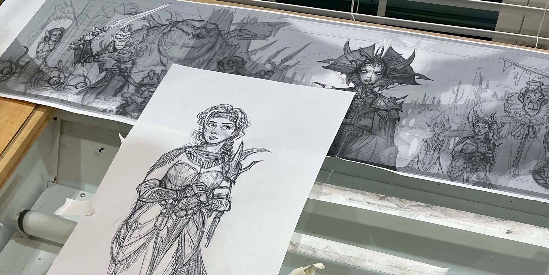Tony DiTerlizzi sketches for the new DnD Planescape DM screen