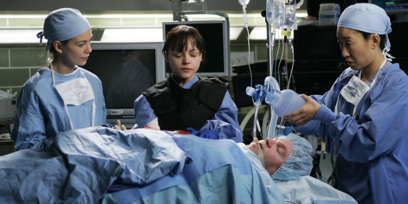 Meredith and Cristina operate on a man with a bomb in his chest in Grey's Anatomy