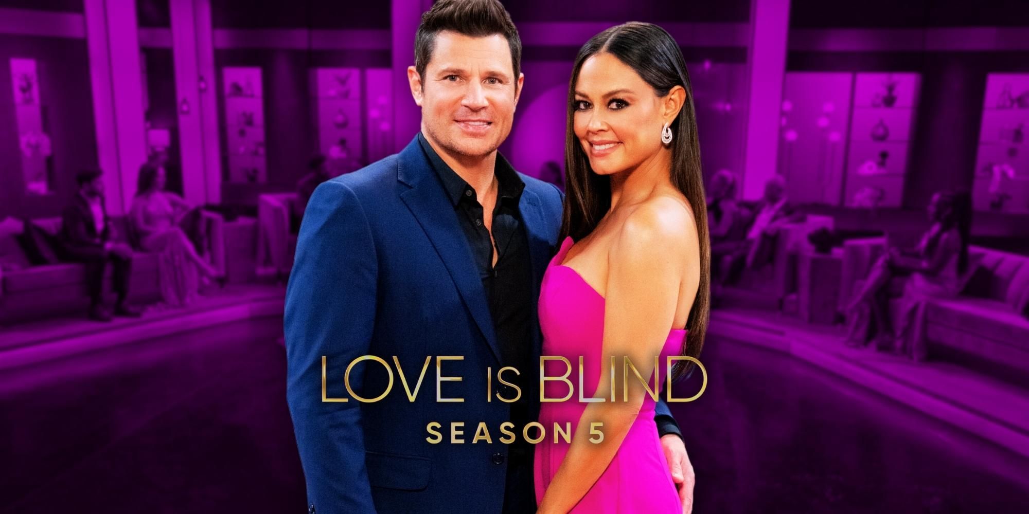Love Is Blind hosts Nick and Vanessa Lachey smiling
