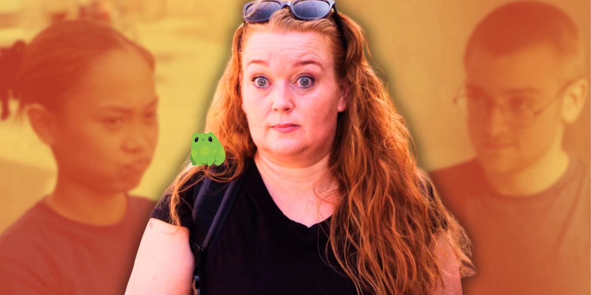 90 Day Fiance&rsquo;s Mary Demasu-ay, Brandan Denuccio and Brandan&rsquo;s mother Angela, with a small animated frog