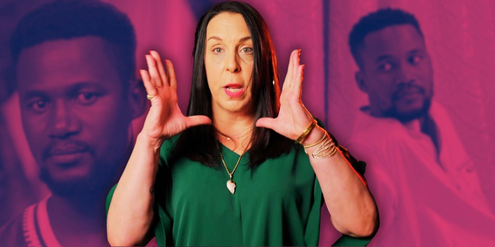 Montage of 90 Day Fiancé&rsquo;s Kim Menzies wearing green dress and Usman Umar