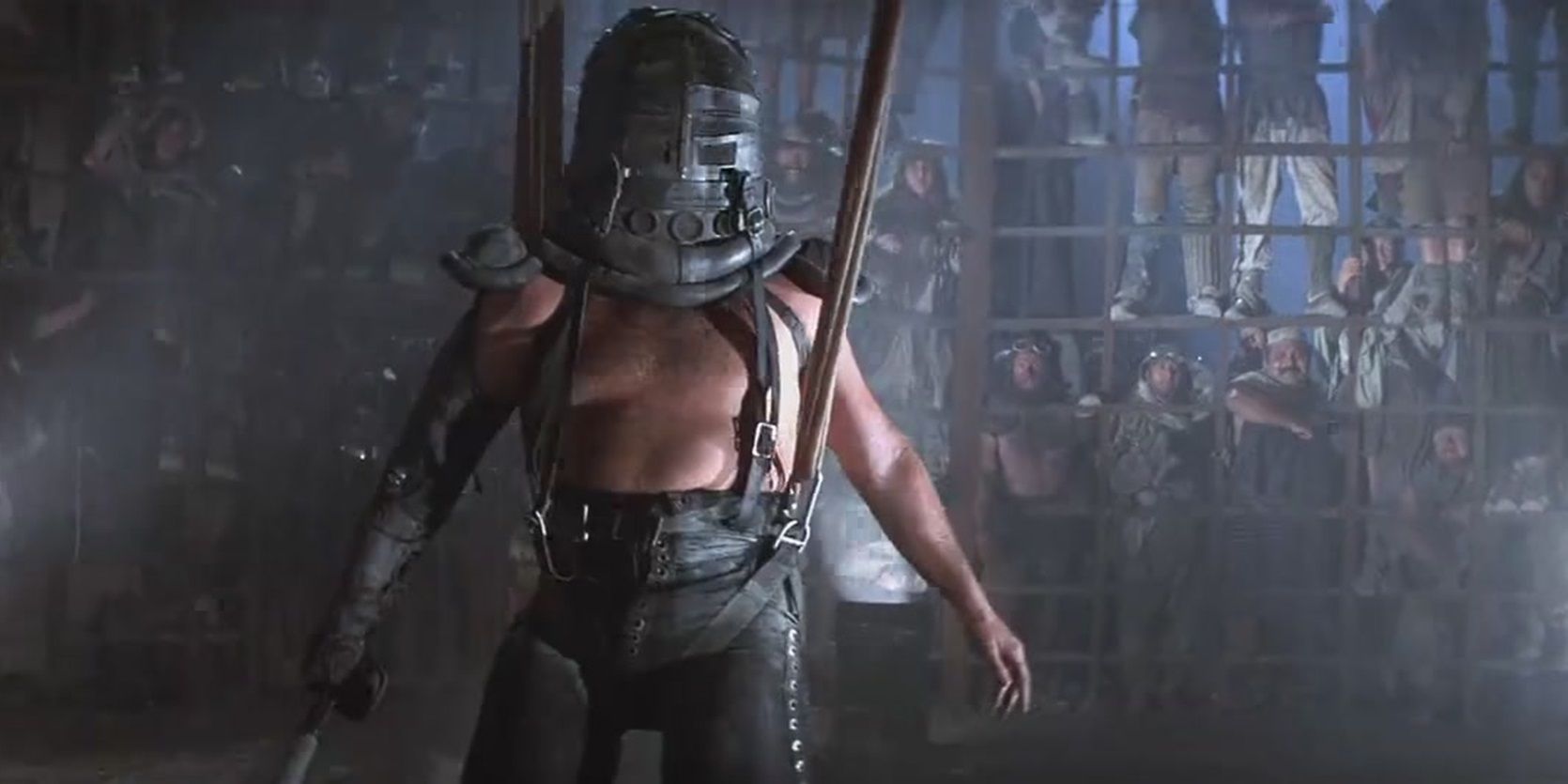 A gladiator in the Thunderdome in Mad Max Beyond Thunderdome