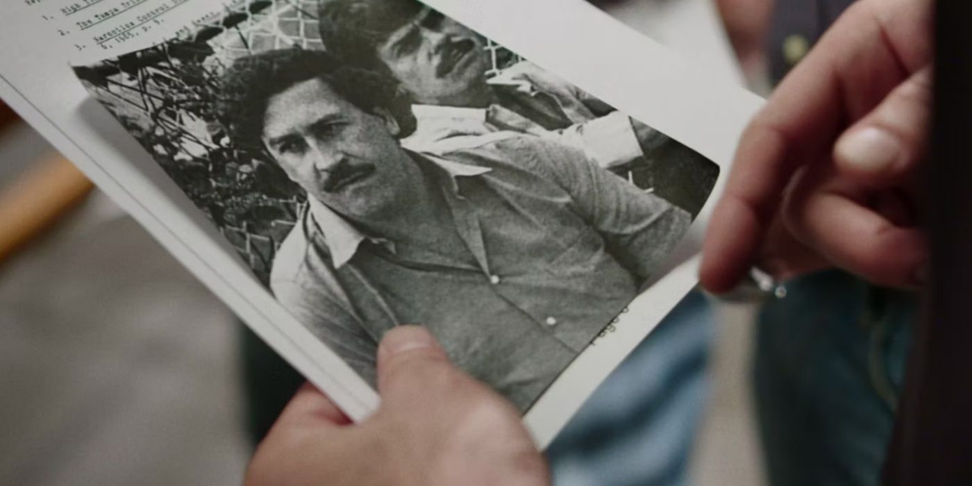 A leaflet showing an image of Pablo Escobar in Drug Lords.