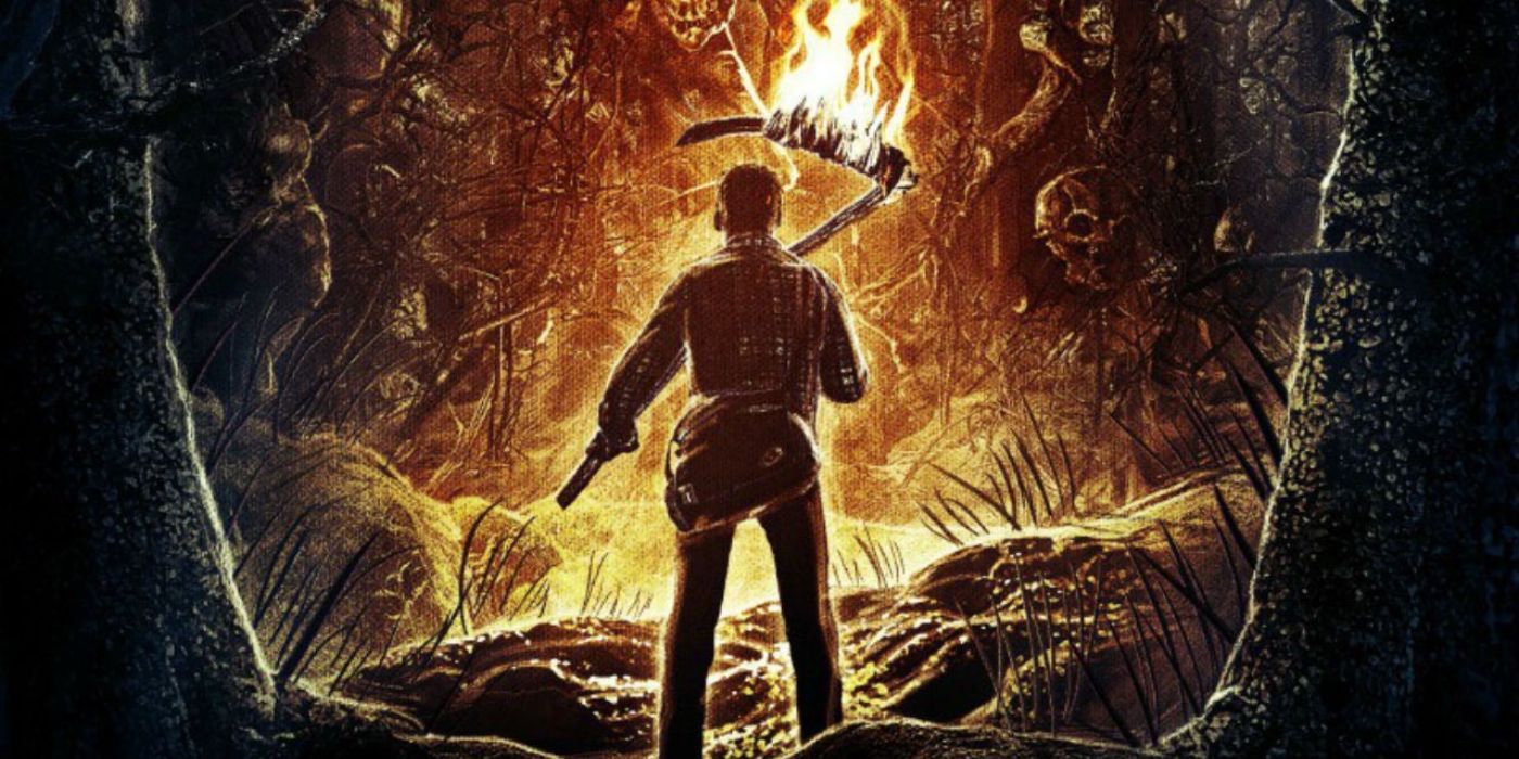 A man standing with a flaming scythe in hand in The Hallow