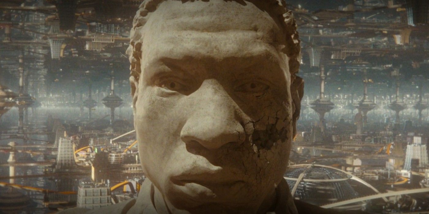 A statue of He Who Remains in Loki season 2