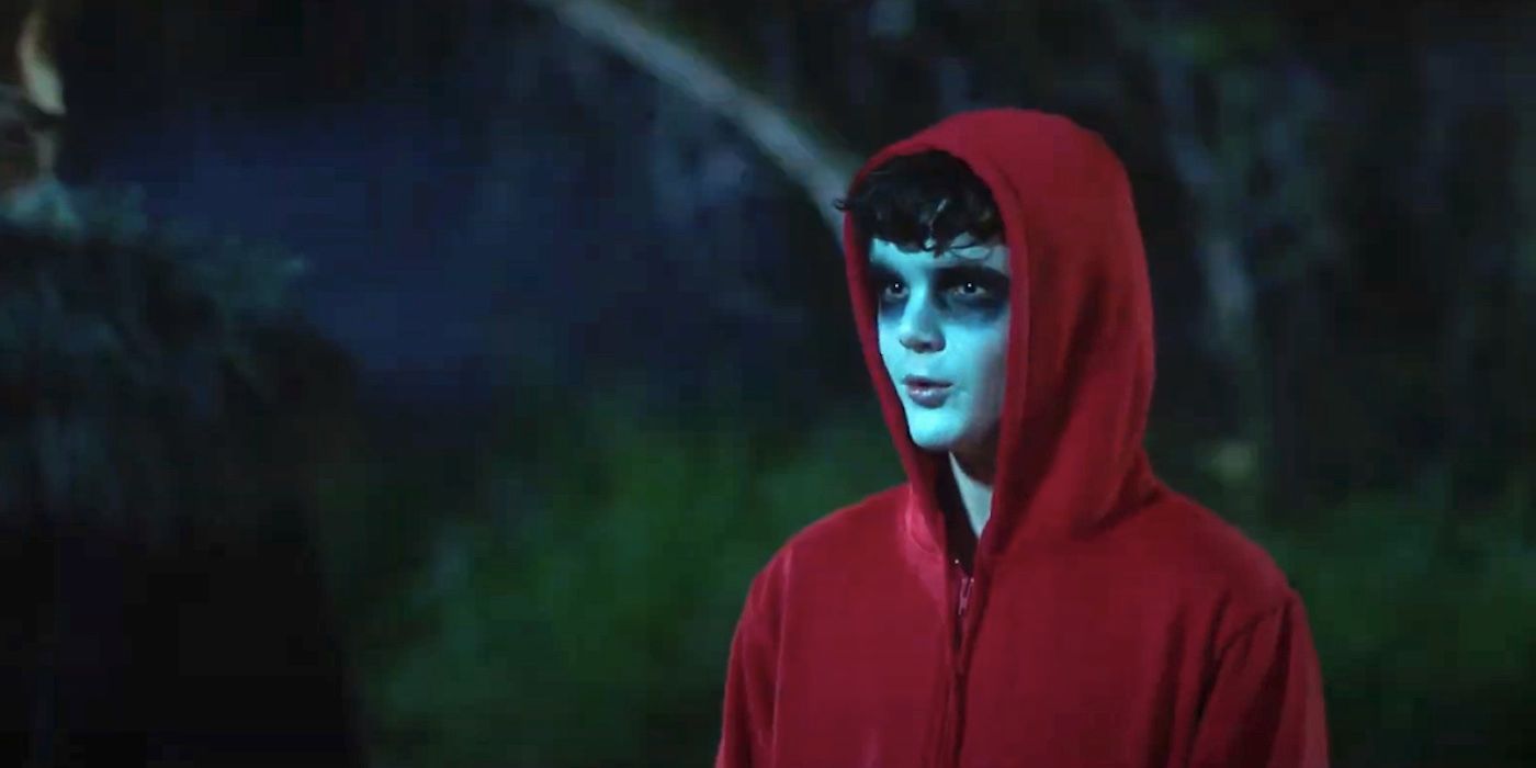 A teenage boy wearing ghost makeup in Boys in the Trees 2016
