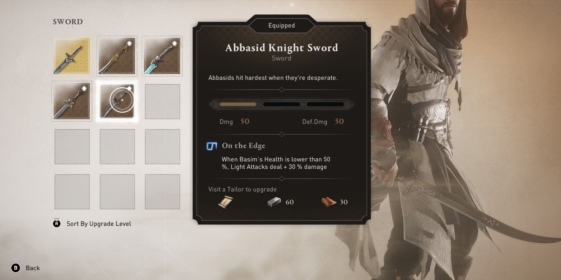 Curved and patterned Abbasid Knight Sword in Assassin&rsquo;s Creed Mirage.