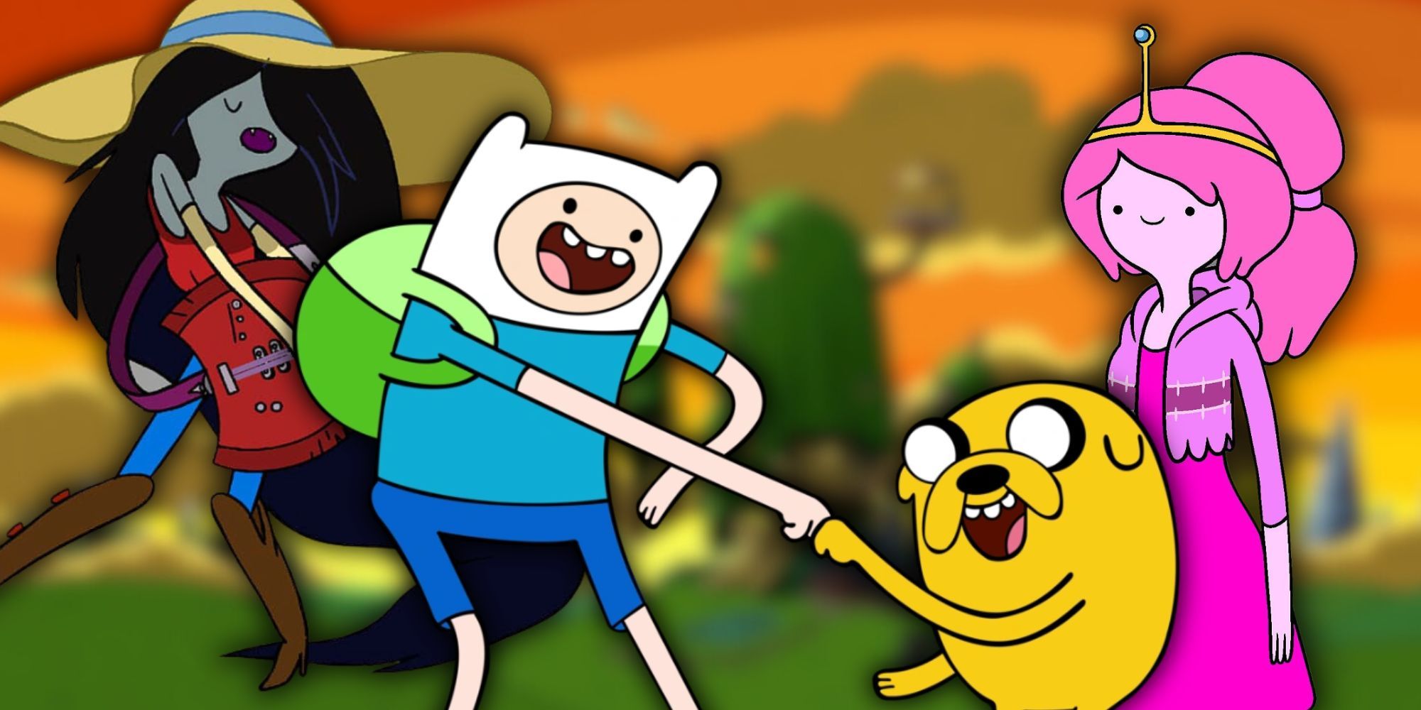 Adventure Time collage featuring PB, Marceline, Jake and Finn