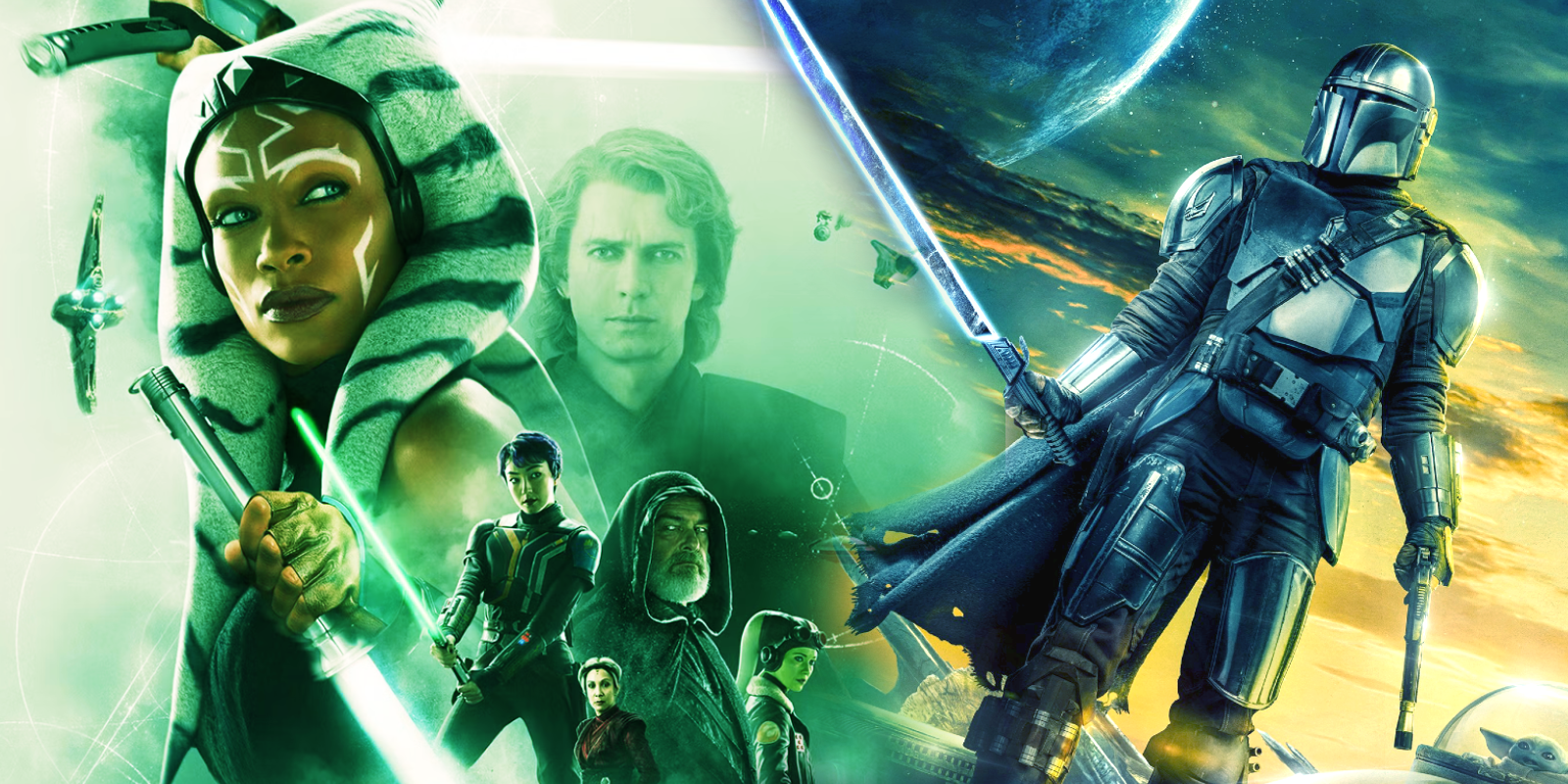 Ahsoka art and The Mandalorian poster
