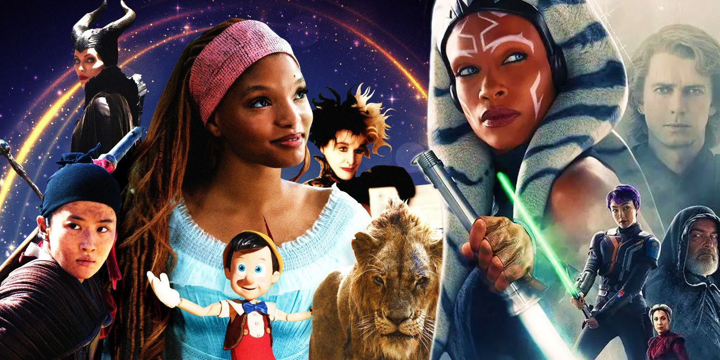 Ahsoka&rsquo;s poster next to a collage of Disney&rsquo;s live-action remakes
