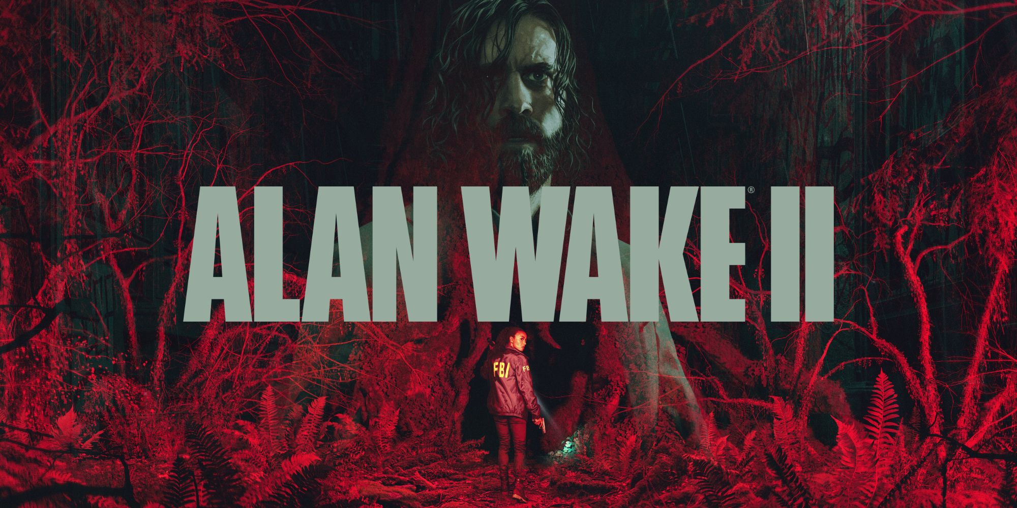 Alan Wake 2 Review alan and saga key art with title
