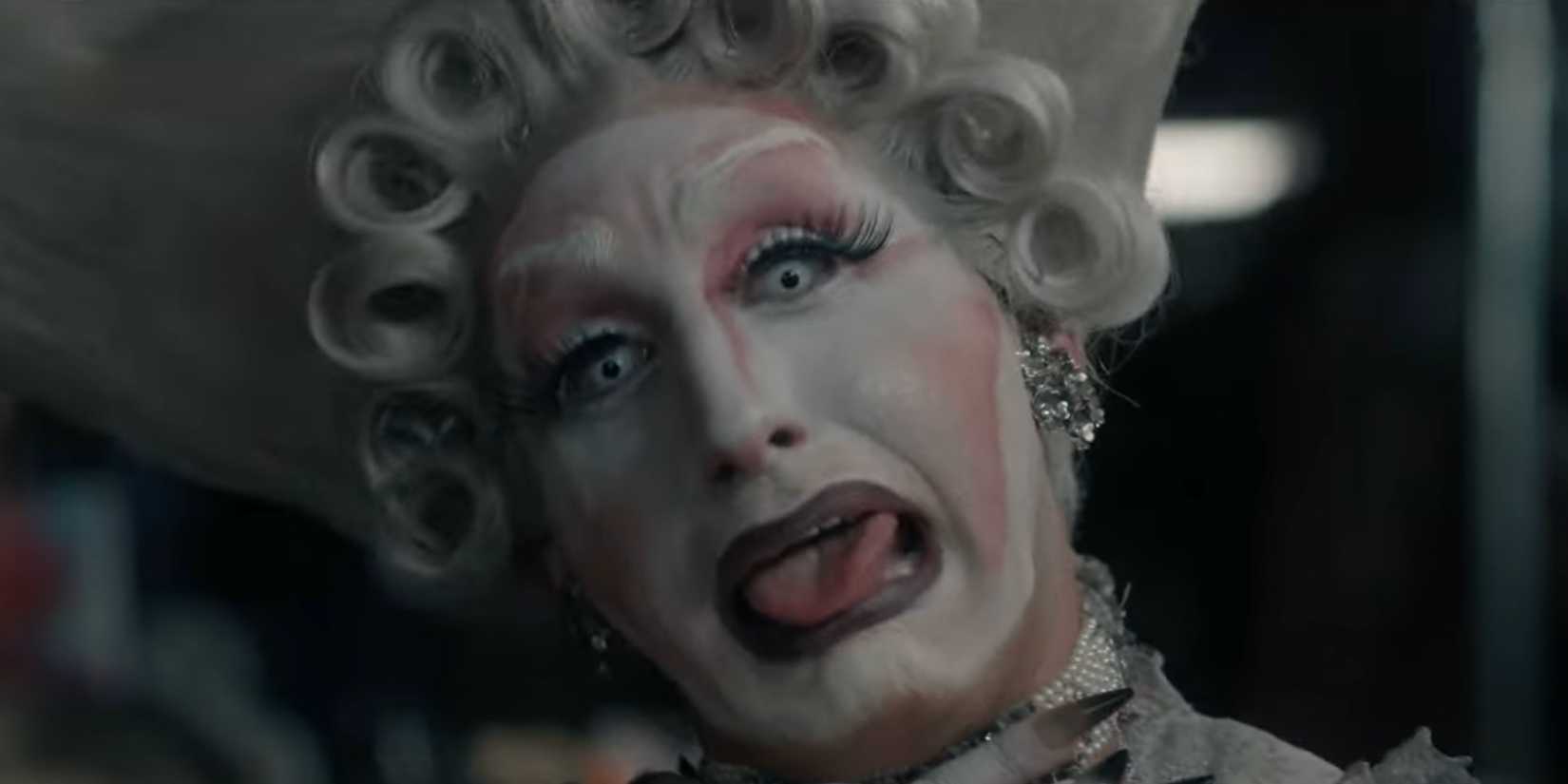 Shelby making a funny face in makeup in American Horror Stories.