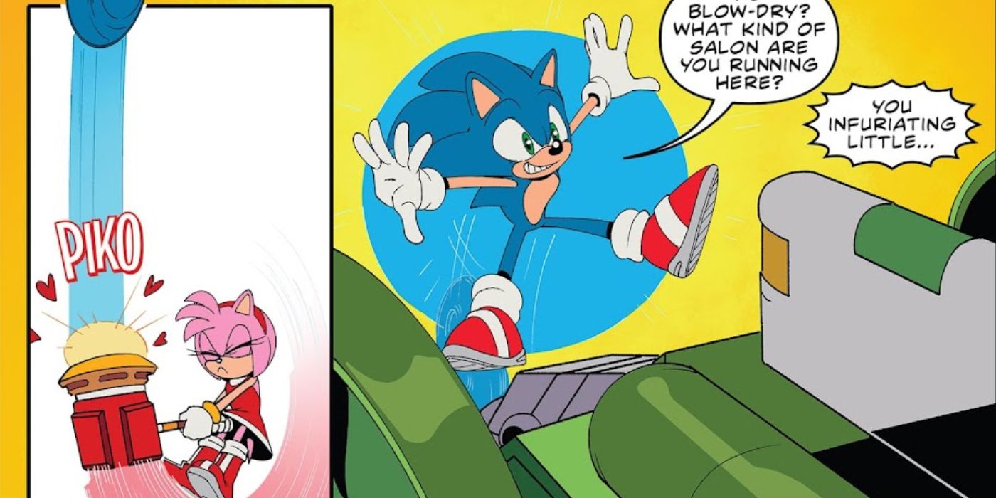 Amy Rose hits Sonic with Piko Piko Hammer