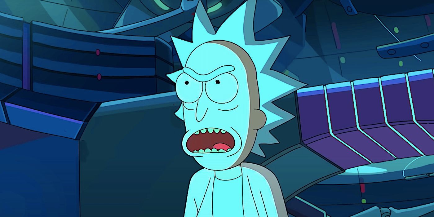 An angry Rick stares at the screen in Rick and Morty Season 7 Episode 1