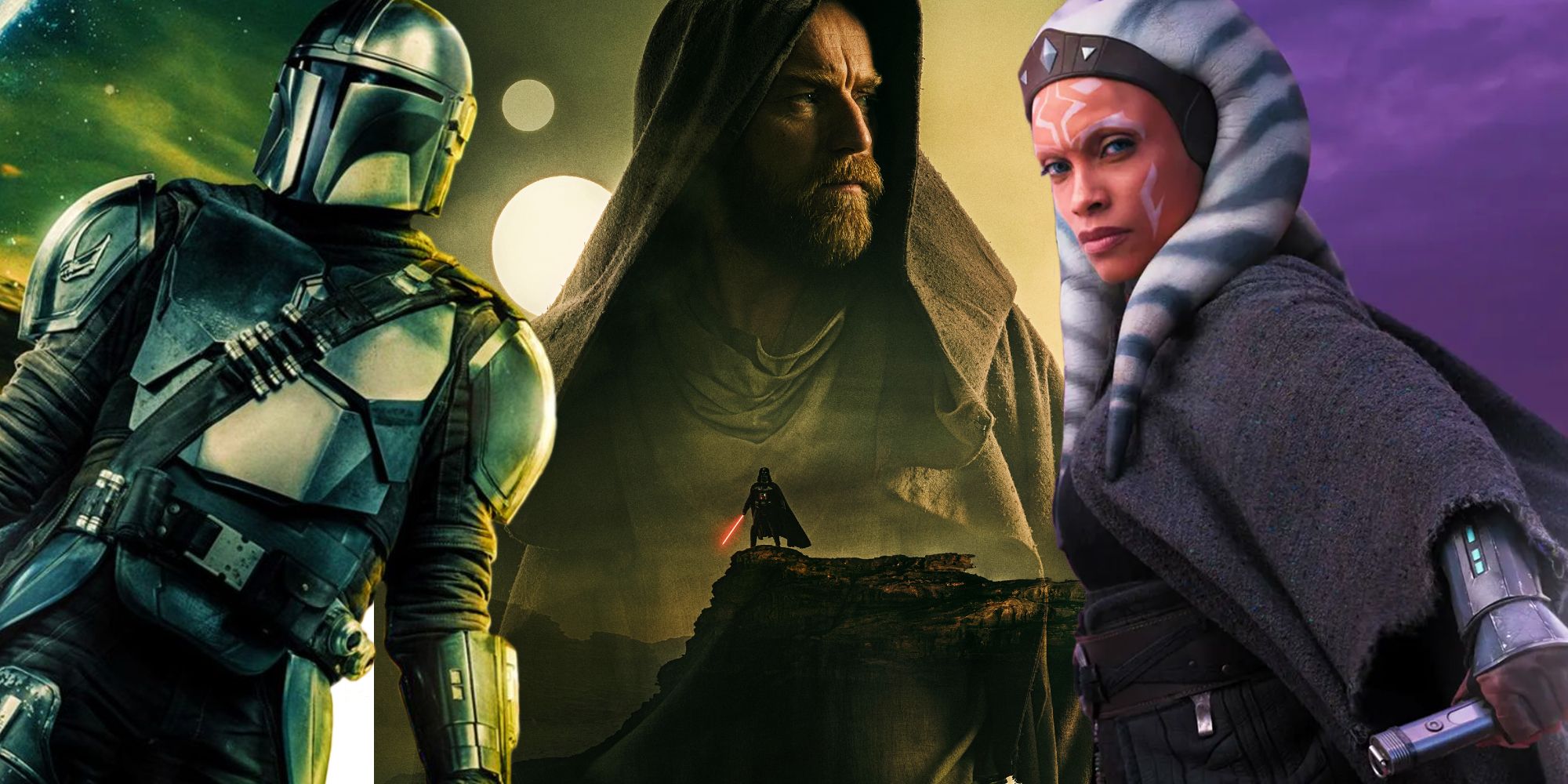 The poster for Obi-Wan Kenobi between Din Djarin and Ahoska