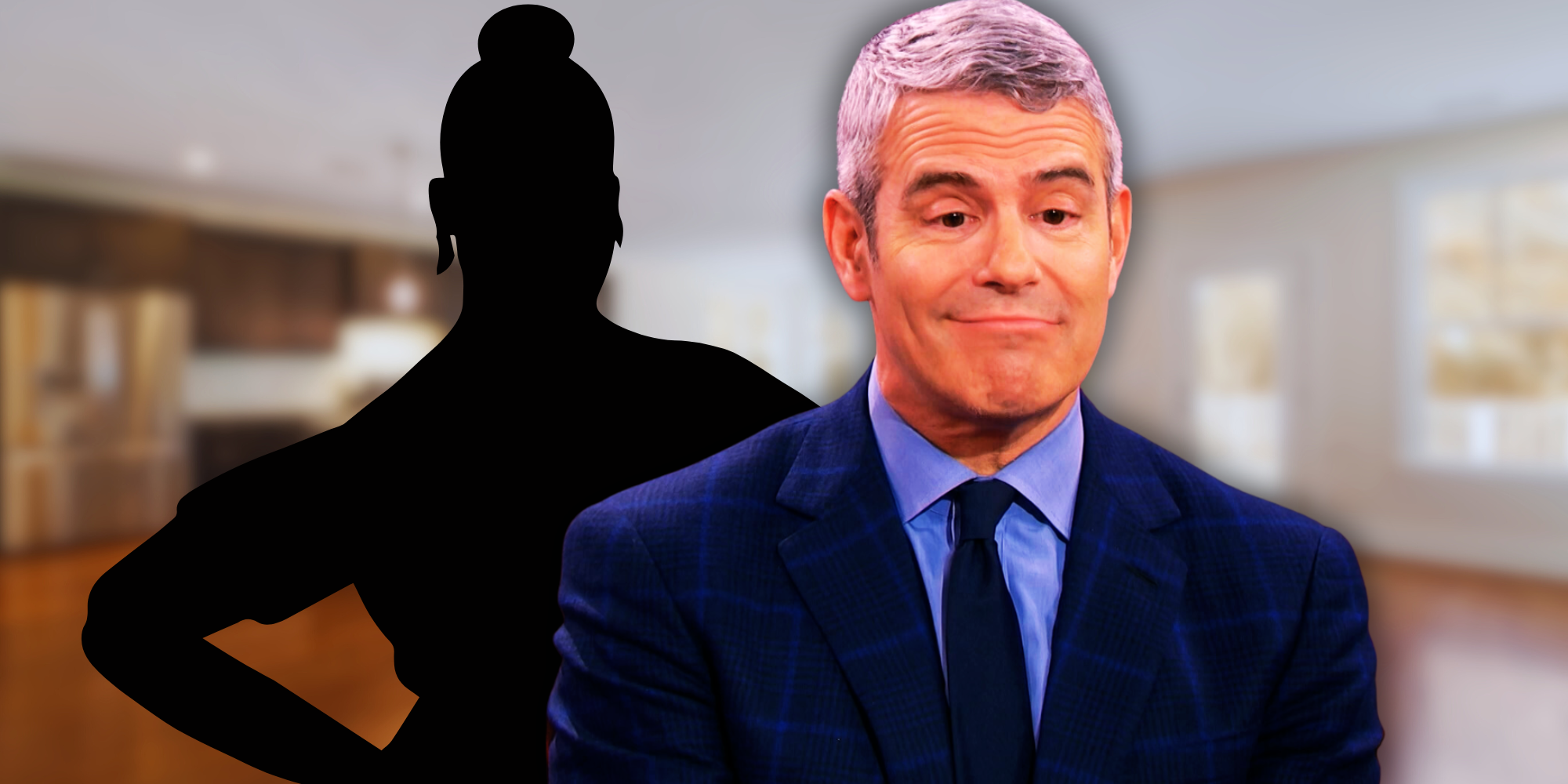 andy cohen montage making funny face mystery person background