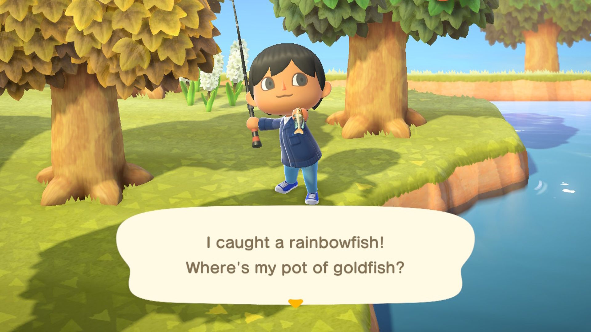 Animal Crossing New Horizons Player Catching Rainbowfish In November 2023
