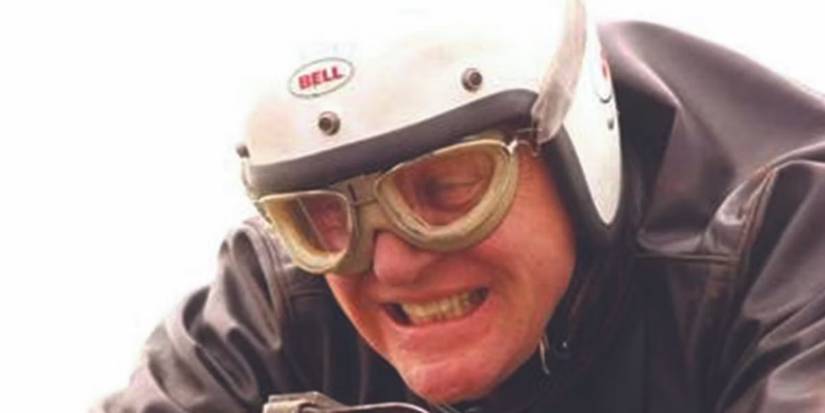Anthony Hopkins grits his teeth while wearing a racing helmet in The World's Fastest Indian