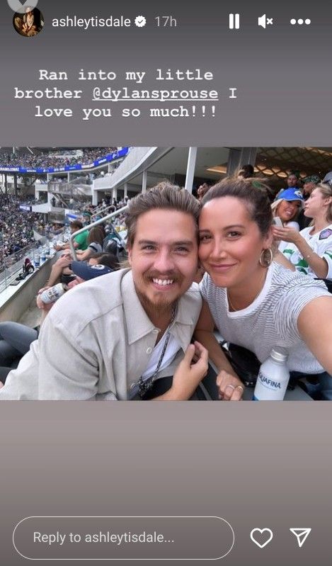 Ashley Tisdale Instagram story image of her and Dylan Sprouse